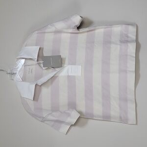 EVERLANE Purple White Stripe Organic Cotton White Collar Short Sleeve Polo Shirt